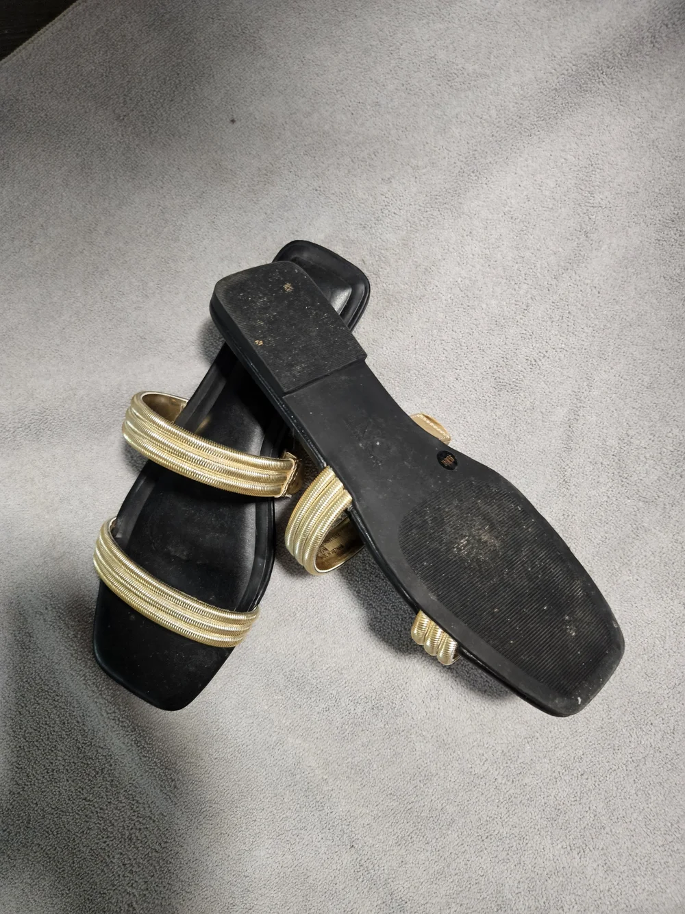 INC International Concepts Black Slide Sandals with Gold Straps